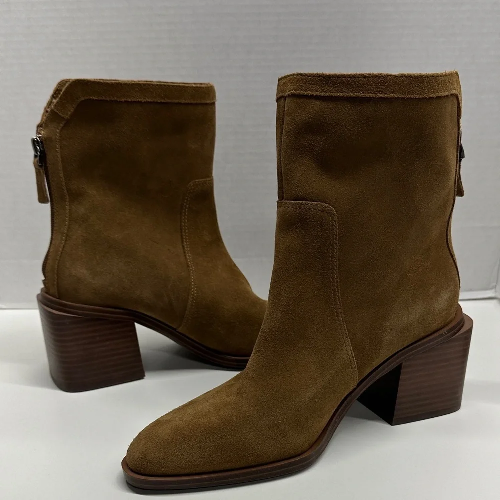 Vince Camuto Kortimy Heeled Ankle Boots Suede Booties Shoes Brown New 6.5 Wide